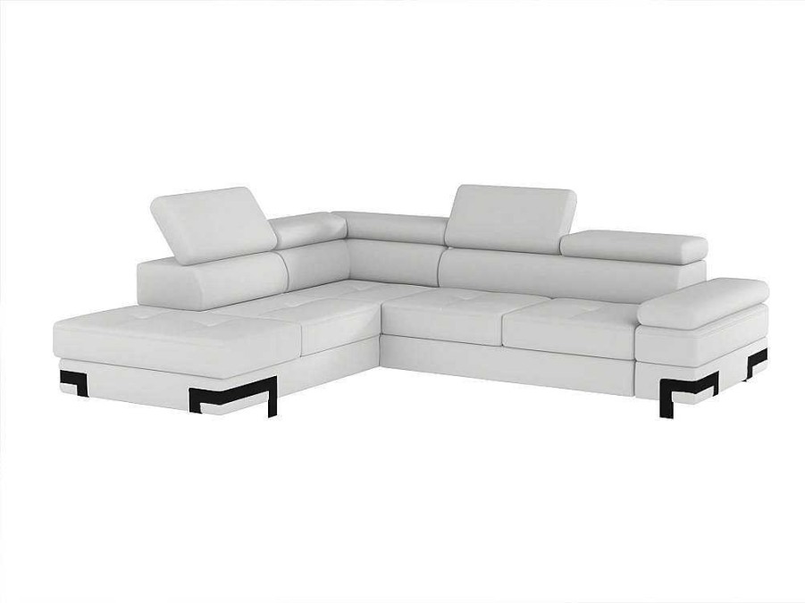 Sofa Em Pele Sintetica | Vente-unique Sofa De Canto Convertivel Em Pele Sintetica Branco De Canto Esquerdo - Damien Ii