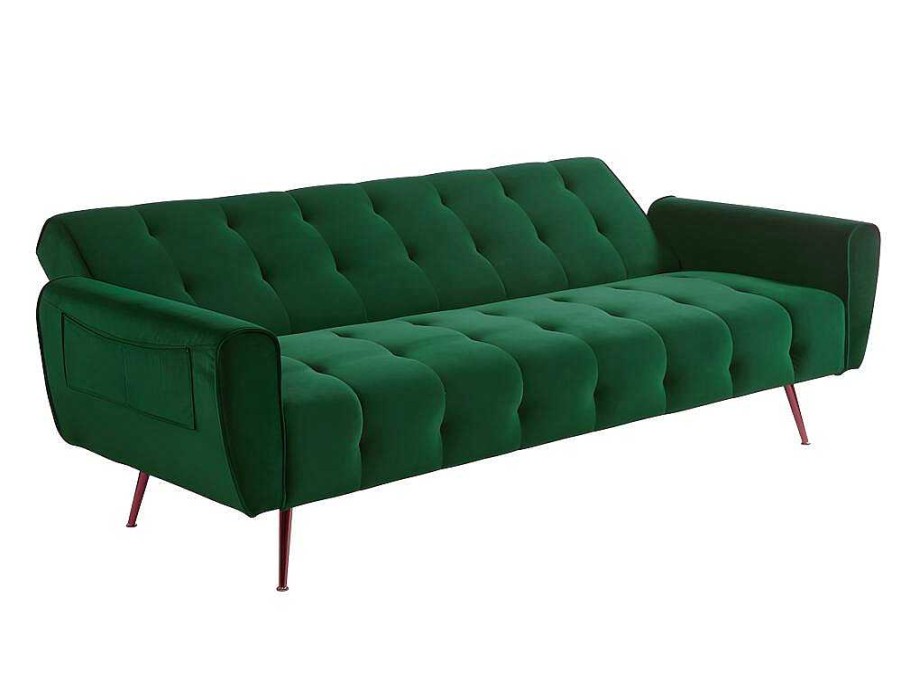 Sofa Cama Clic-Clac E Dobravel | Vente-unique Sofa Cama Clic Calc De 3 Lugares Em Veludo Cinzento Escuro - Polani