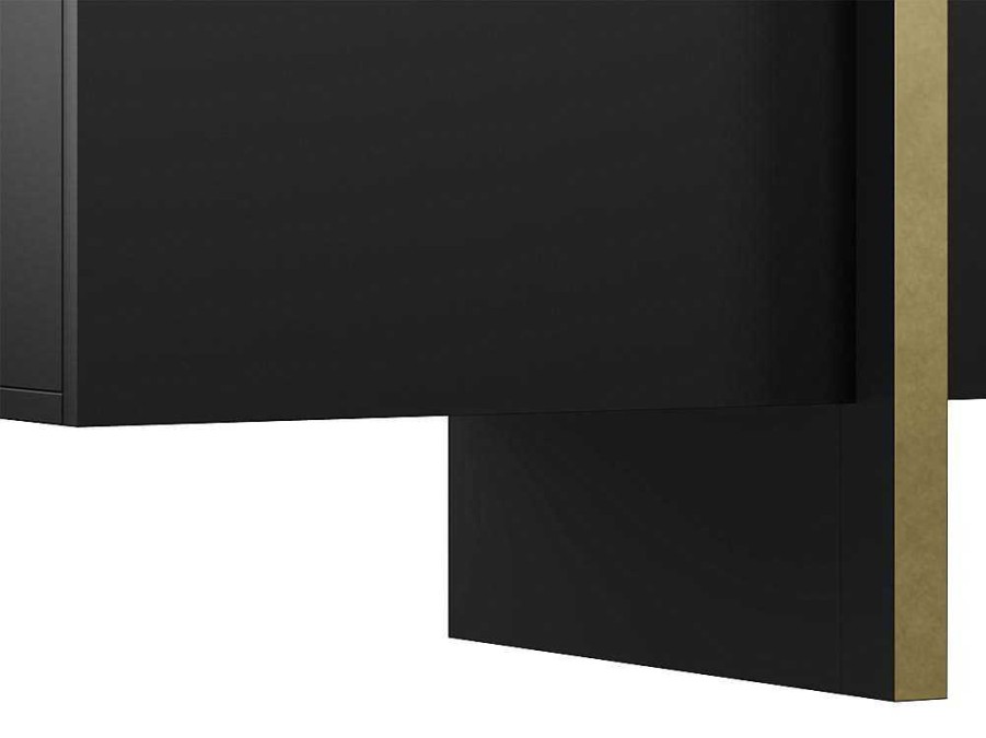 Movel De Tv | Vente-unique Movel De Tv Com 4 Portas Em Mdf Preto E Dourado - Luvonia