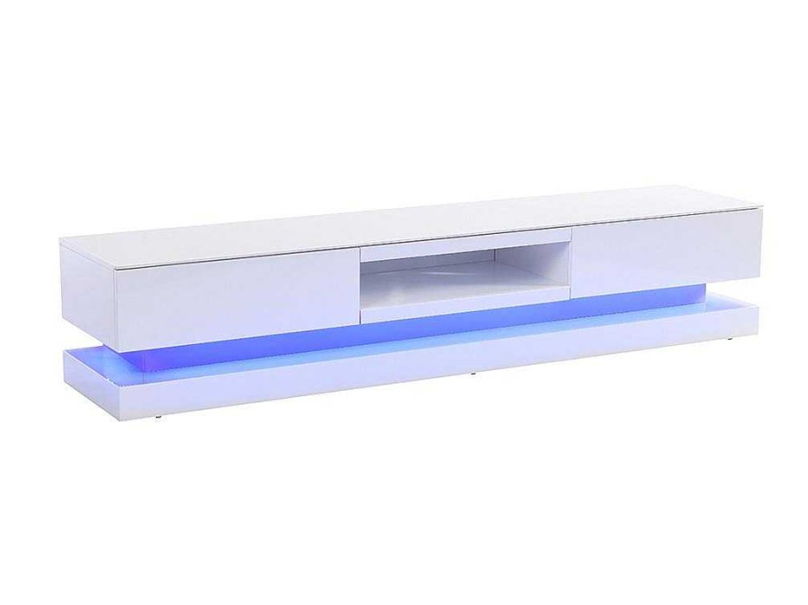 Movel De Tv | Vente-unique Movel De Tv - Mdf Lacado A Branco - Leds - 2 Gavetas E 1 Nicho - Firmament