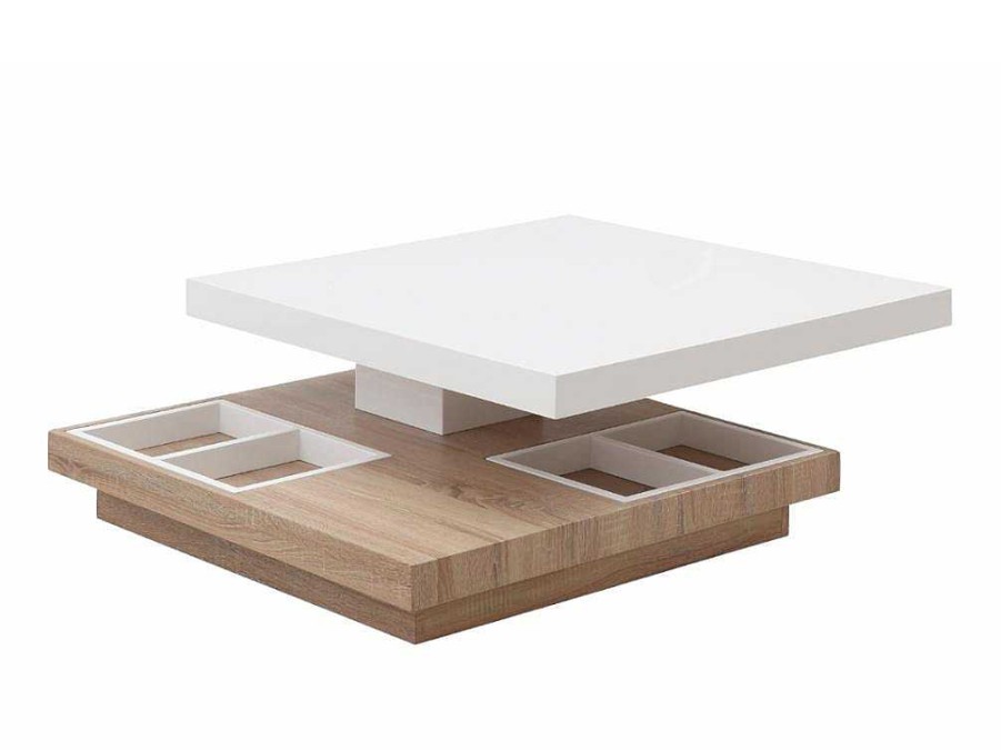 Mesa De Centro | Vente-unique Mesa De Centro Fausto - Tampo Giratorio - Mdf Lacado Branco & Betao