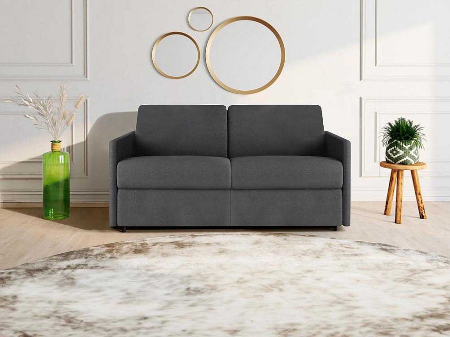 Sofa Cama De Abertura Rapida | Vente-unique Sofa Cama De 2 Lugares Abertura Facil Em Tecido Cinzento - Cama De 120 Cm - Calife