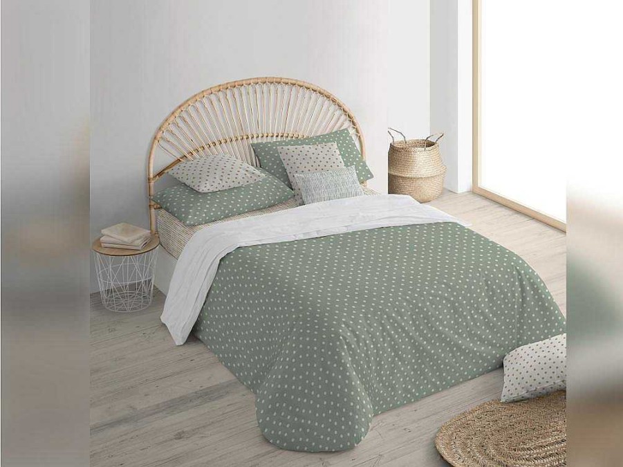 Roupa De Cama | Purline Housse De Couette 100% Coton 1 Piece Vert A Pois Blancs 260X240