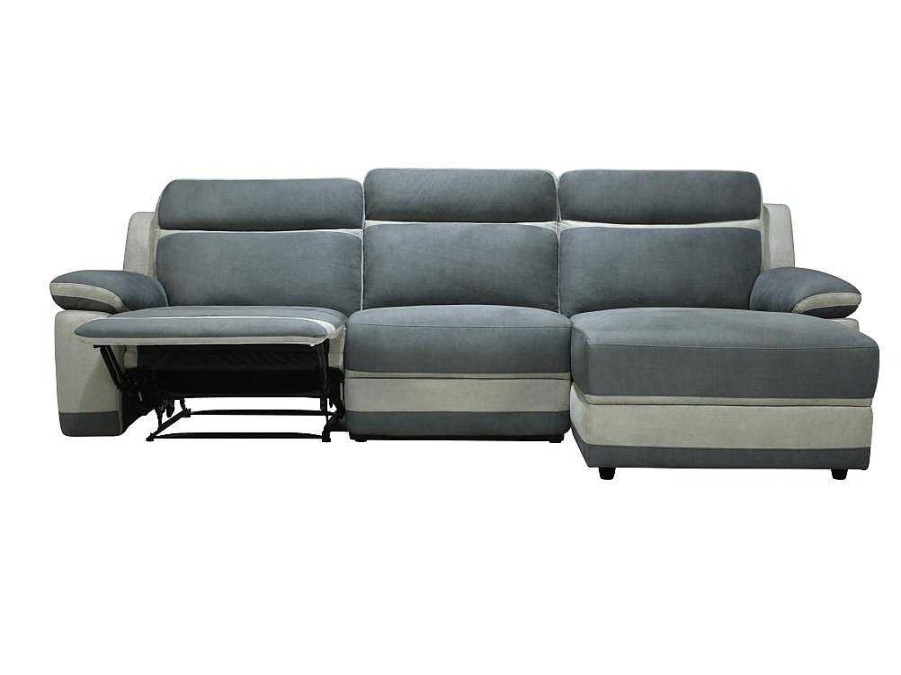 Sofa De Relaxamento Manual | Vente-unique Sofa De Canto Direito Articulado Microfibra Antracite E Faixas Cinzento-Claro - Talca