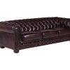 Sofa Em Pele | LINEA SOFA Sofa 4 Lugares 100% Pele Vermelho Estilo Chesterfield - Brenton