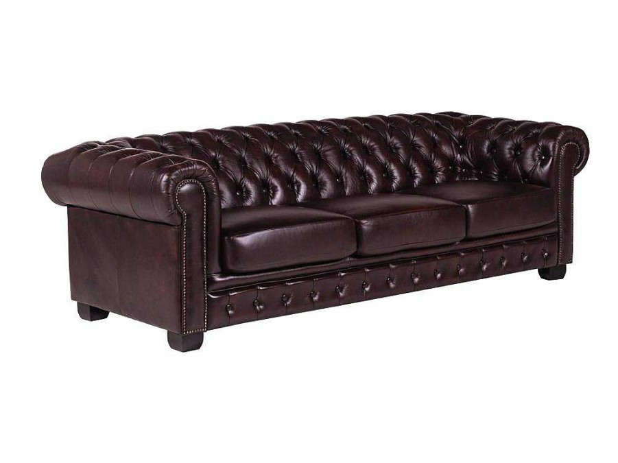 Sofa Em Pele | LINEA SOFA Sofa 4 Lugares 100% Pele Vermelho Estilo Chesterfield - Brenton