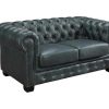 Sofa Em Pele | LINEA SOFA Sofa Chesterfield 2 Lugares Brenton 100% Pele De Bufalo Superior Cor Verde-Acinzentado