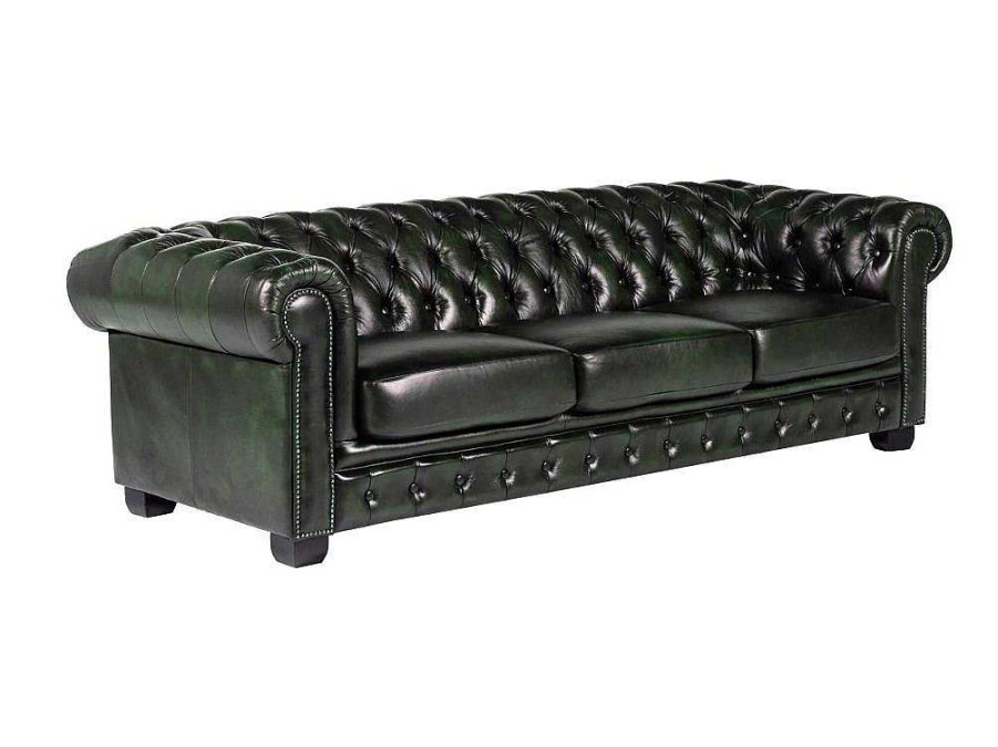 Sofa Em Pele | LINEA SOFA Sofa 4 Lugares 100% Pele Verde Escuro Estilo Chesterfield - Brenton