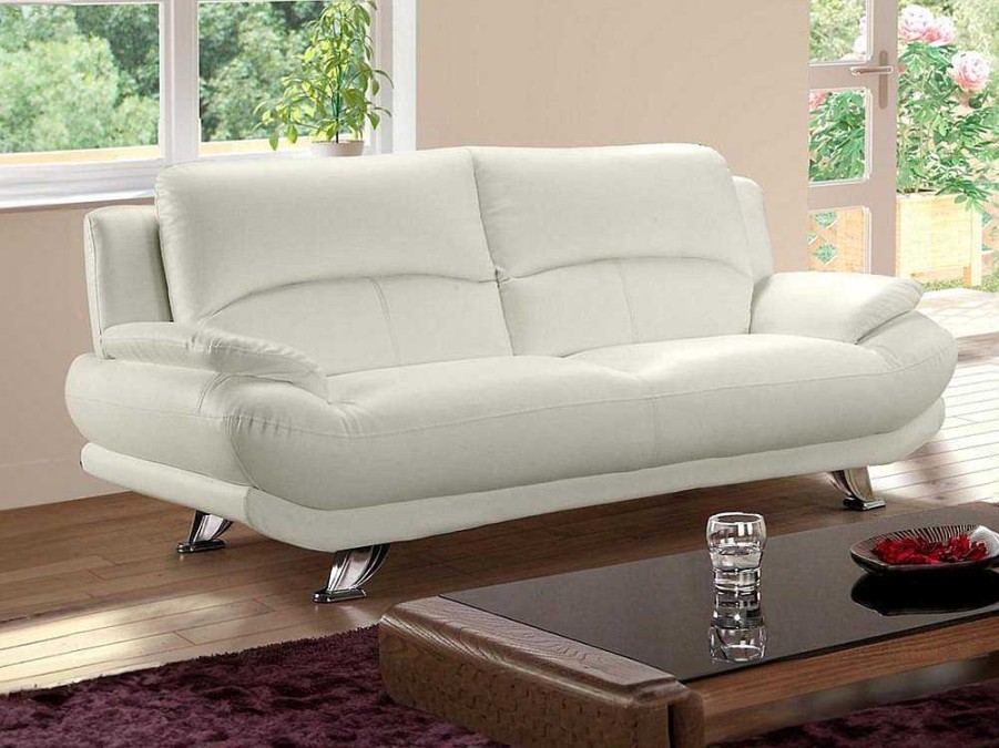 Sofa Em Pele Sintetica | Vente-unique Sofa De 3 Lugares Em Pele Sintetica Branco - Musko