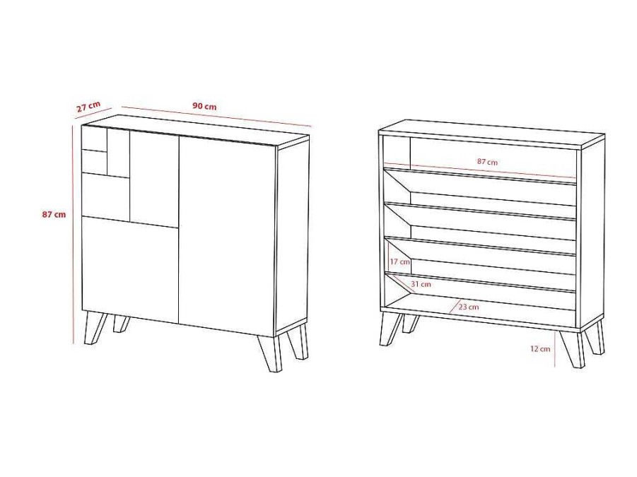 Sapateira | Herdasa Sapateiro/Movel Organizacao - H87Cm X L90Cm X P27Cm Chene Dore Pernas Moca Bergen