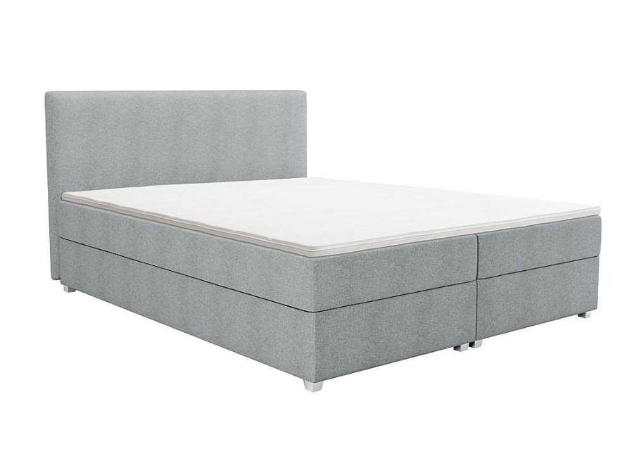 Cama Boxspring, Cama Continental | Ysmée Conjunto Completo Boxspring Com Cabeceira + Sommier + Colchao + Sobrecolchao 160 X 200 Cm Tecido Cinza-Claro - Onan De Ysmee