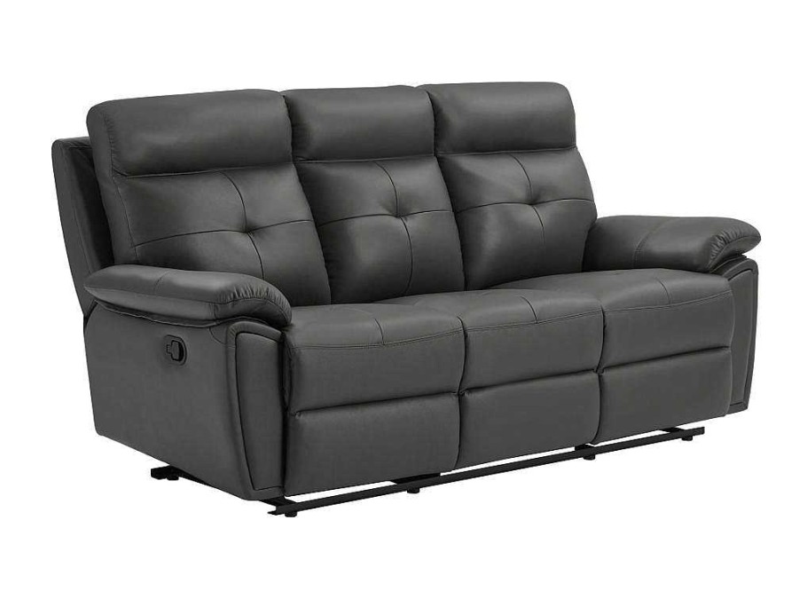 Sofa De Relaxamento Manual | Vente-unique Sofa De 3 Lugares Articulado Em Pele Cinzento - Vineta