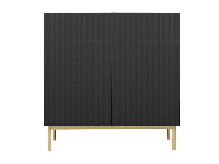 Aparador | Vente-unique Aparador Alto Com 2 Portas E 2 Gavetas Em Mdf E Aco, Preto E Dourado - Evilana