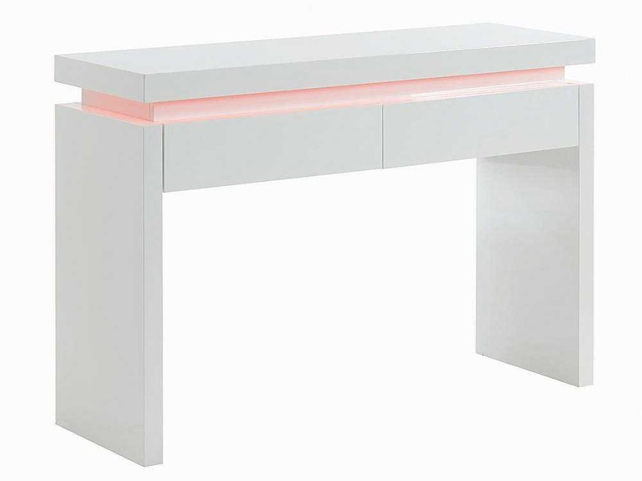 Consola | Vente-unique Consola Com 2 Gavetas - Leds - Mdf Lacado A Branco - Emerson