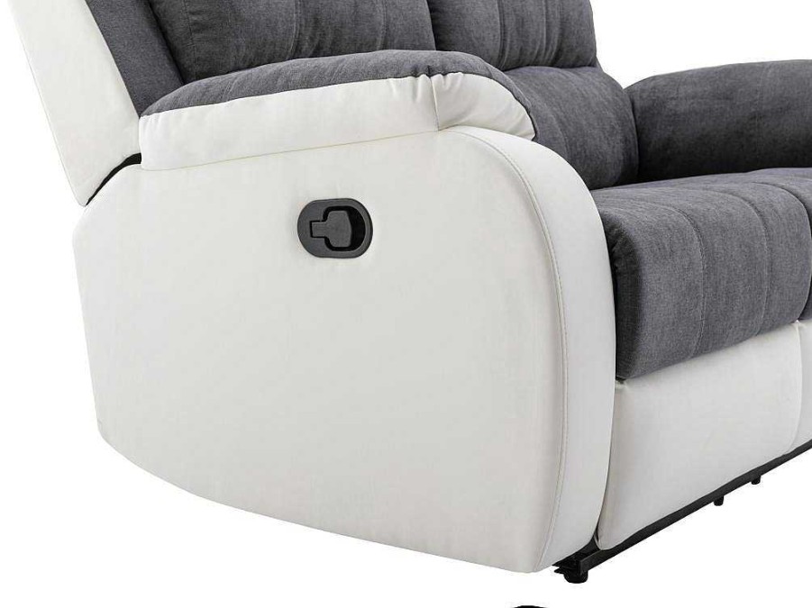 Sofa De Relaxamento Manual | Vente-unique Sofa De 2 Lugares Articulado Em Microfibra E Pele Sintetica Cinzento E Branco - Brody