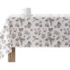Texteis De Mesa | Purline Nappe Anti-Taches 100% Coton 1 Piece Blanc A Feuilles Grises 200X140