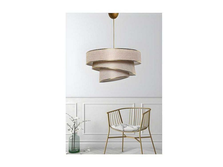 Candeeiro Suspenso | OZAIA Candeeiro De Teto Em Tecido E Metal De D. 40 X A. 72 Cm Cor Taupe E Dourado - Tairon