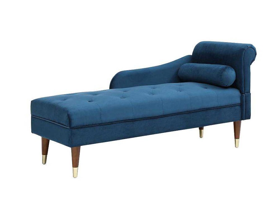 Chaise Longue | Vente-unique Chaise-Longue Esquerda Em Veludo Azul-Esverdeado - Umari