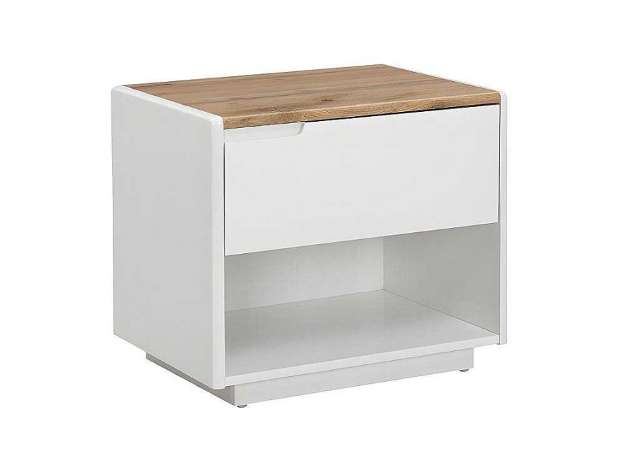 Mesa De Cabeceira | Vente-unique Mesa De Cabeceira Com 1 Gaveta E 1 Nicho Em Mdf Lacado A Branco E Cor Carvalho - Amani