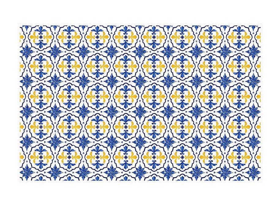 Tapete De Sala | OZAIA Tapete Em Vinil Efeito Azulejo 120X180 Cm Azul E Amarelo - Florili