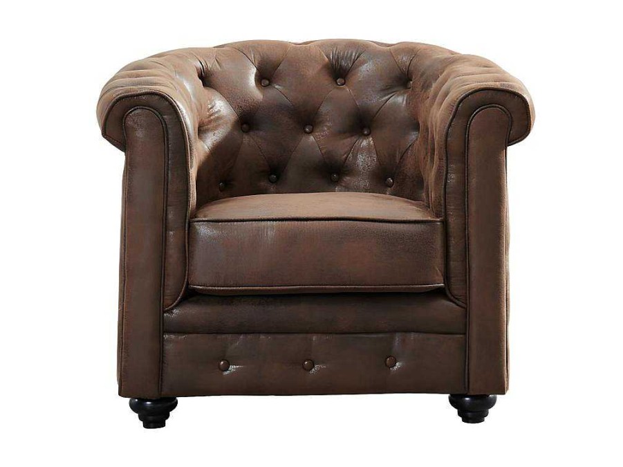 Promocoes Sofas & Poltronas | Vente-unique Poltrona Chesterfield Em Microfibra Com Aspeto De Pele Envelhecida