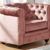 Conjunto Sofa E Poltrona | Vente-unique Sofa De 3 Lugares E 2 Cadeiroes Chesterfield - Veludo Rosa Pastel