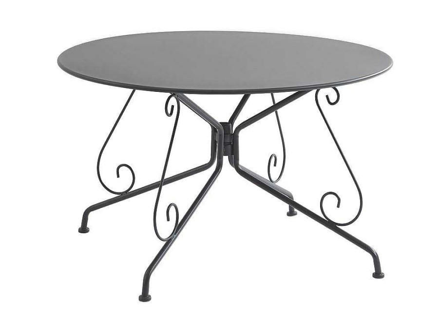 Conjunto Mesa E Cadeiras De Jardim | MYLIA Mesa De Jardim D.120 Cm Metal Estilo Ferro Forjado Antracite - Guermantes De Mylia