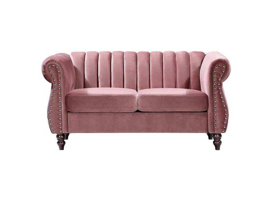 Conjunto De Sofa | Vente-unique Sofas Chesterfield 3 Lugares E 2 Lugares Veludo Cor-De-Rosa Vintage - Trumbo