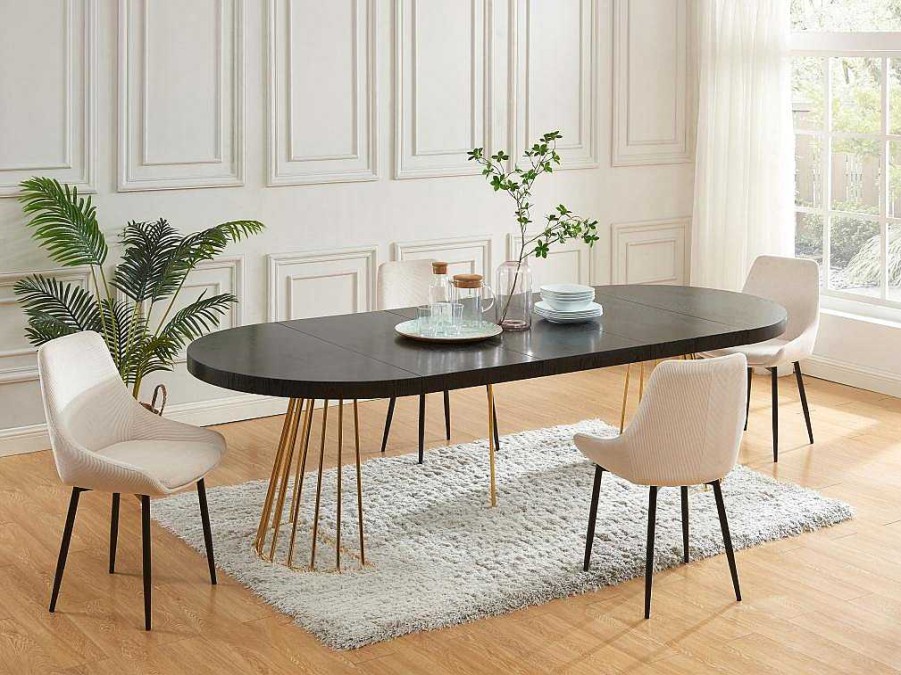 Mesa De Jantar | Vente-unique Mesa De Jantar Extensivel De 2 A 12 Lugares Em Mdf E Aco Preto E Dourado - Firela