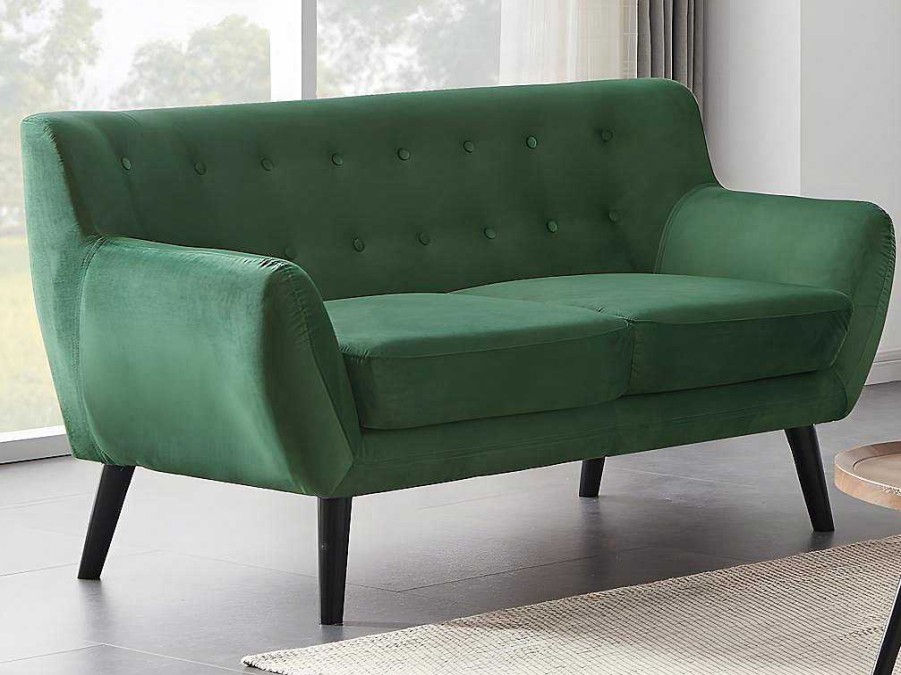 Conjunto De Sofa | Vente-unique Sofas De 3+2 Lugares Em Veludo Verde-Abeto - Serti