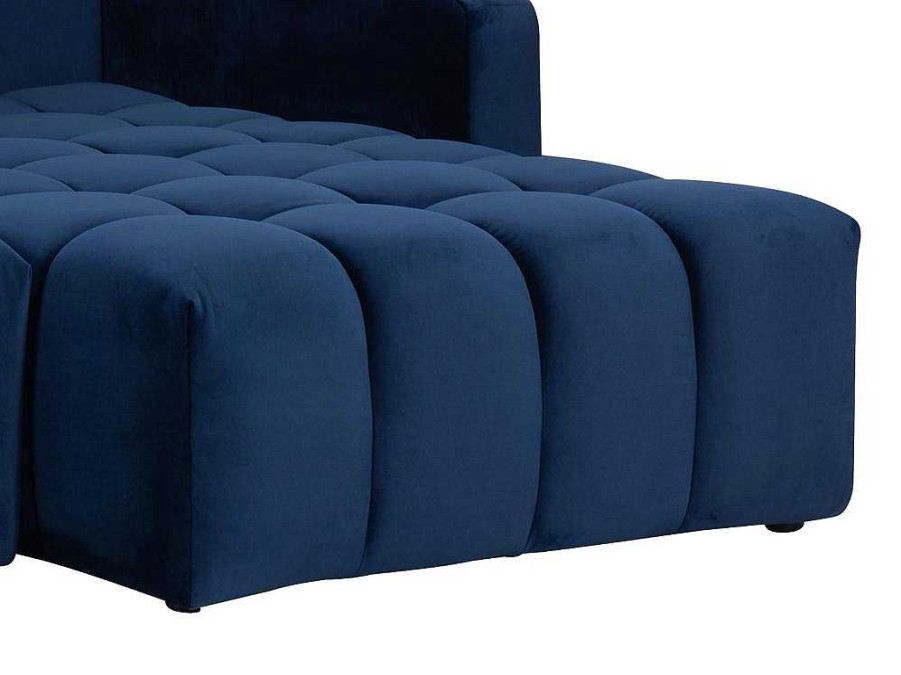 Sofa Panoramico | Vente-unique Sofa De Canto Esquerdo Panoramico Convertivel Veludo Azul-Escuro - Esilia Ii