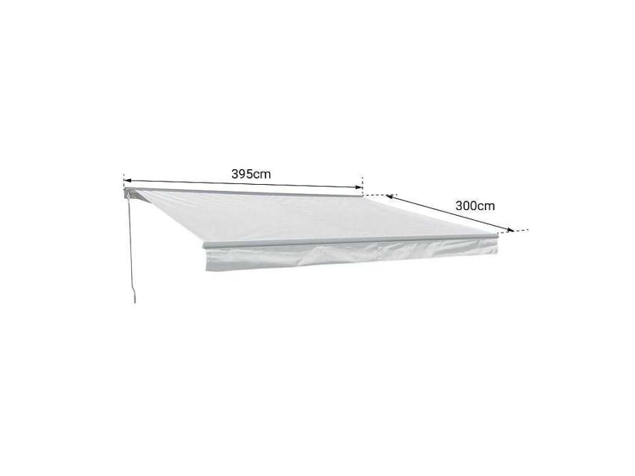 Toldo E Persiana De Exterior | Happy Garden Toldo Saule 3,95 3M Com Semi-Canopy - Tecido Branco/Cinzento Riscado E Estrutura Branca