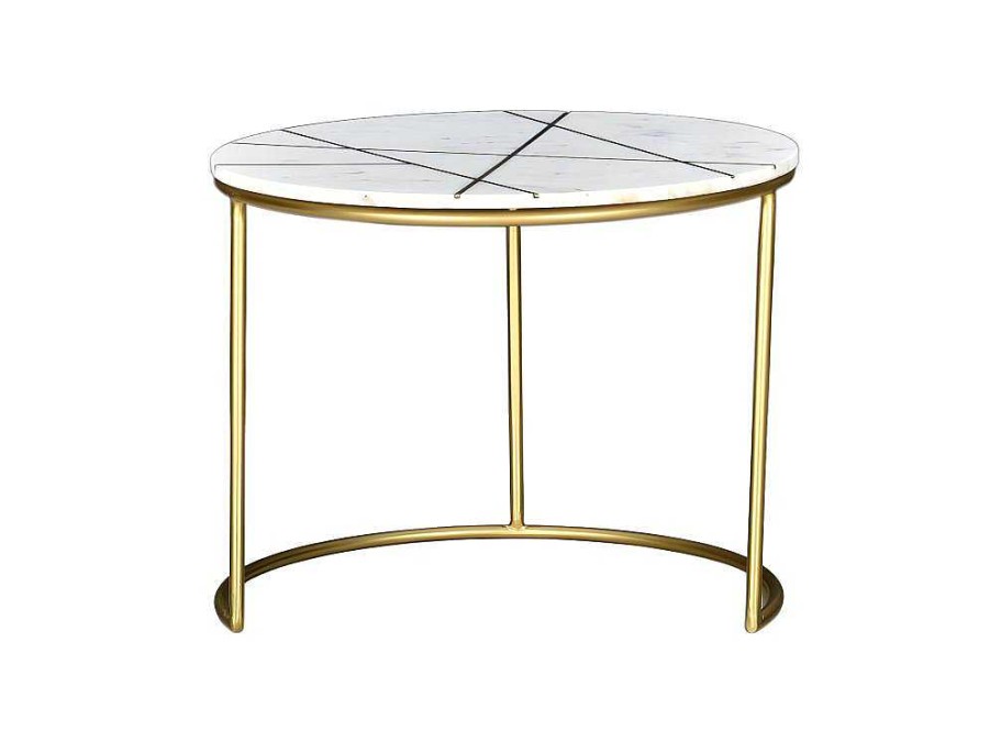 Mesa De Centro | Vente-unique Mesas De Centro Empilhaveis Em Marmore Branco E Metal Dourado - Ornea