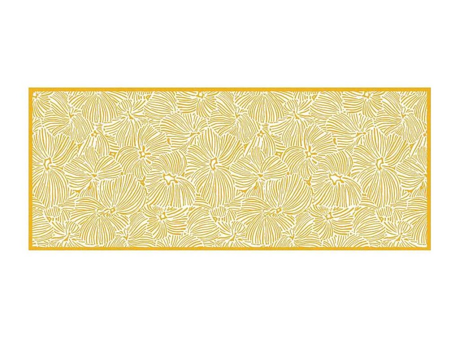 Tapetes De Corredor | OZAIA Tapete De Corredor Em Vinil Com Motivos Florais 66X160 Cm Amarelo E Branco - Capucina