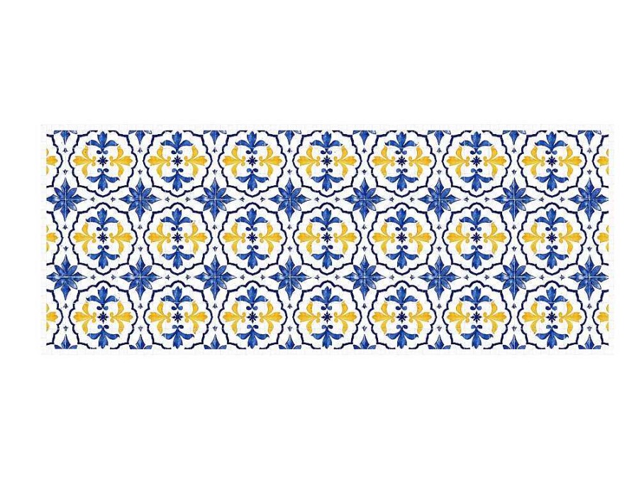 Tapetes De Corredor | OZAIA Tapete De Corredor Em Vinil Efeito Azulejo 66X160 Cm Azul E Amarelo - Florili