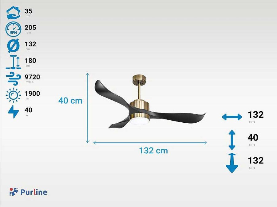 Ventilador | Purline Ventilador De Tecto Reversivel Termostato Regulavel Termostato Wifi Motor Dc Tectos Inclinados Controlo Remoto Adaptador De Luz De Tres Tons 2/3 Laminas Memoria Hipersilenciosa