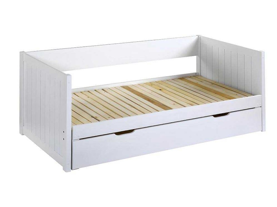 Cama Dupla | Vente-unique Cama Dupla Banco Com Gaveta De 2 X 90 X 200 Cm Em Pinho E Mdf Cor Branco - Alfiero