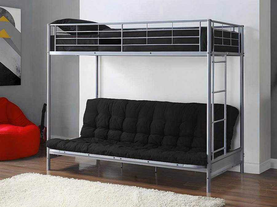 Cama Alta | Vente-unique Cama Mezzanine 90X190 Cm Com Sofa Convertivel Em Metal Prateado - Modulo Iv