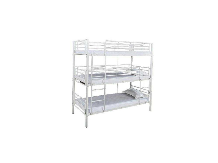 Cama De Adulto | Saldosystocks Beliche Triplo Com Estrutura Metalica Branca, 215X200X97Cm