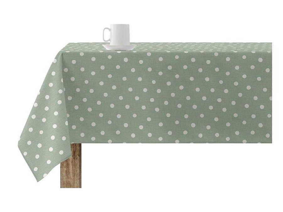 Texteis De Mesa | Purline Nappe Anti-Taches 100% Coton 1 Piece Vert A Pois Blancs 140X140