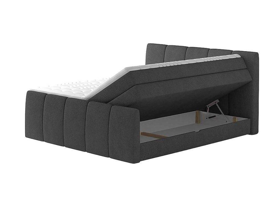 Cama Boxspring, Cama Continental | Palacio Conjunto Boxspring: Cabeceira, Sommier Com Espaco De Arrumacao, Colchao, Sobrecolchao - Cinza Antracite - 160 X 200 Cm - Verone Da Dreamea