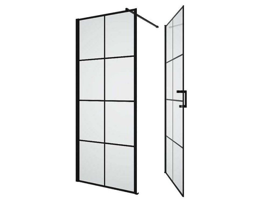 Painel De Duche | Shower & Design Painel De Duche Fixo Com Porta Giratoria Serigrafado Preto Mate 80 X 80 X 190 Cm - Caparica