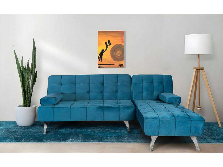 Sofa Cama Clic-Clac E Dobravel | Saldosystocks Sofa Chaise Longue Aroa-Xs, Veludo De 3 Lugares Conversivel Em Cama, Cor Cinza, 198X150Cm