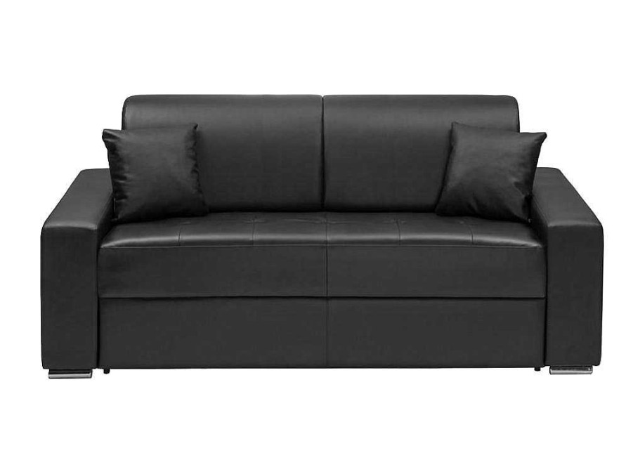 Sofa Cama De Abertura Rapida | Vente-unique Sofa Cama De 3 Lugares Abertura Facil Em Pele Sintetica Preto - Emir