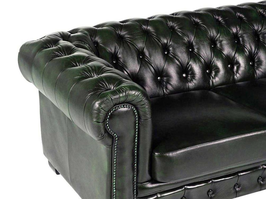 Sofa Em Pele | LINEA SOFA Sofa 4 Lugares 100% Pele Verde Escuro Estilo Chesterfield - Brenton