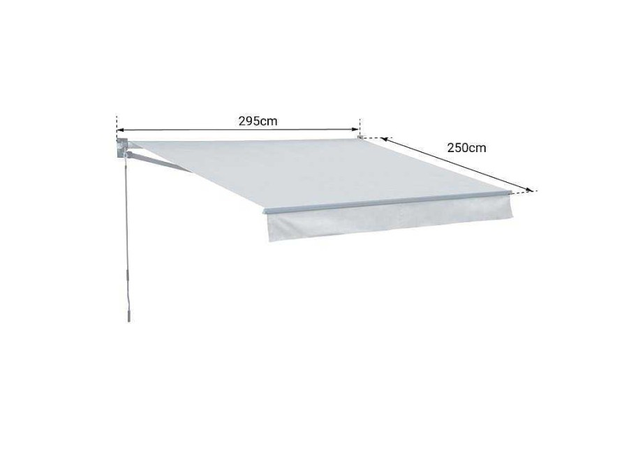 Toldo E Persiana De Exterior | Happy Garden Toldo Saule 2,95 2,5M - Tecido Listrado Branco/Cinzento E Estrutura Branca