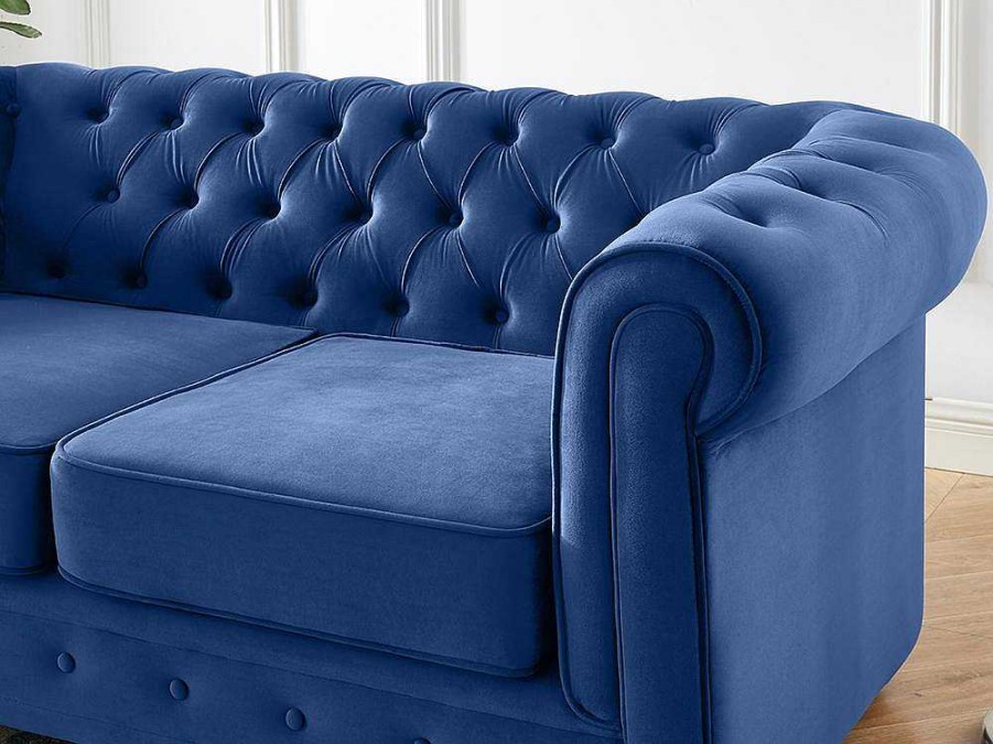 Sofa De 2 Lugares | Vente-unique Sofa De 2 Lugares Em Veludo Cor Azul Real - Chesterfield