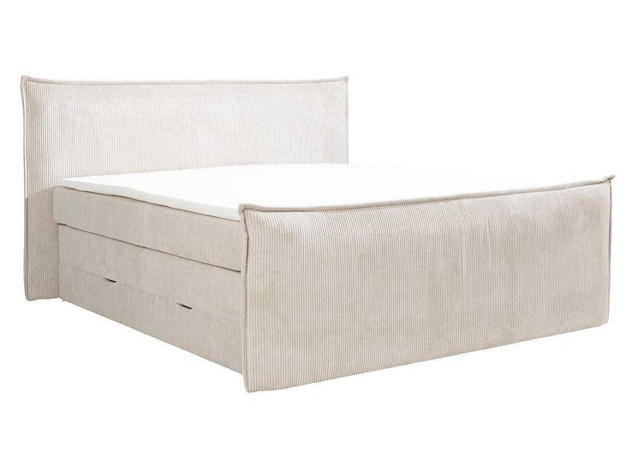 Cama Boxspring, Cama Continental | Palacio Conjunto Boxspring Cabeceira De Cama + Sommiers Com Espaco De Arrumacao + Colchao + Sobrecolchao 2 X 80 X 200 Cm Veludo Canelado Marfim - Rhoda Da Palacio