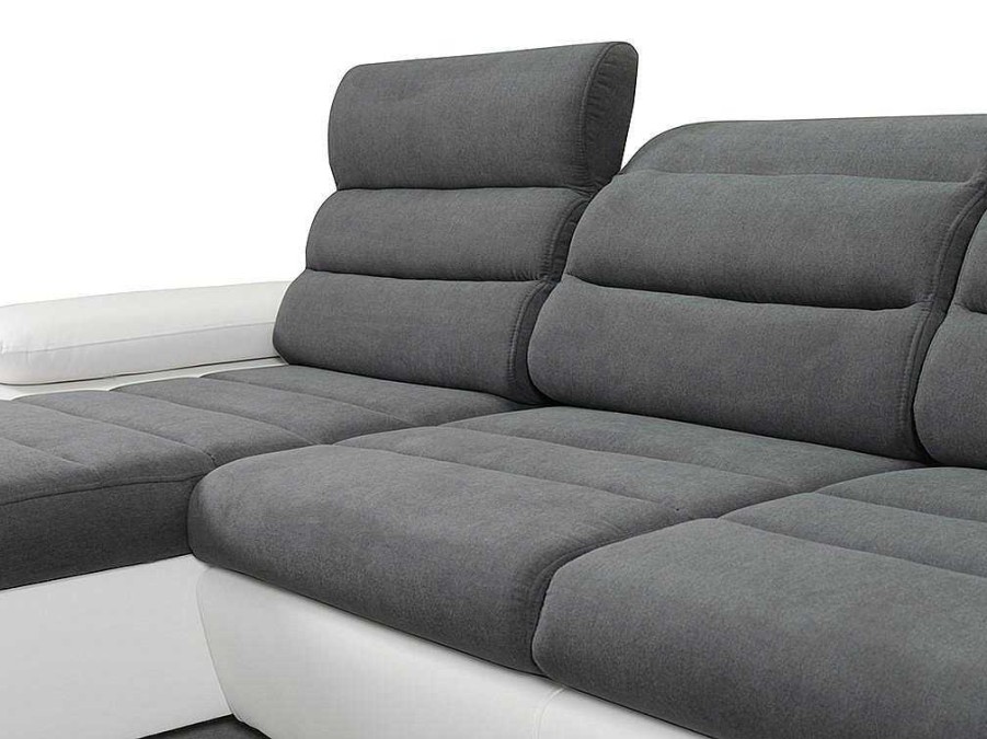 Sofa Panoramico | Vente-unique Sofa De Canto Panoramico Modular Em Tecido E Pele Sinteticabicolor Cinzento E Branco - Canto Esquerdo - Boileau