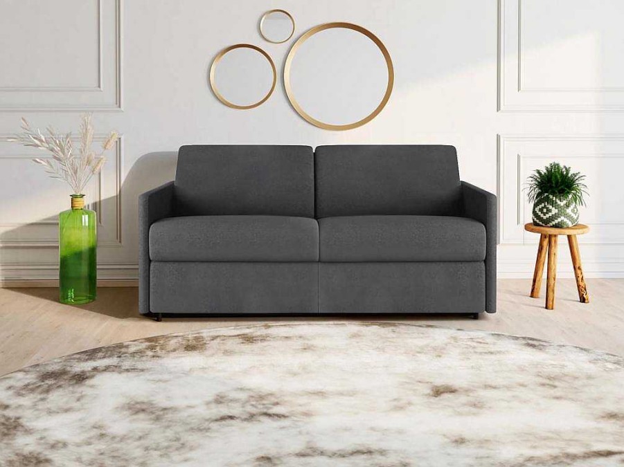 Sofa Cama De Abertura Rapida | Vente-unique Sofa De 3 Lugares Rapidamente Convertivel Em Cama Em Tecido Cinzento - Cama De 140 Cm E Colchao De 18 Cm - Calife